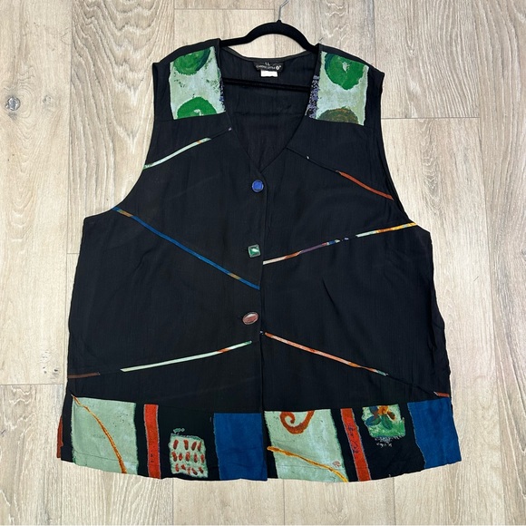 Vintage Carole Little black rayon vest with buttons - Picture 6 of 6